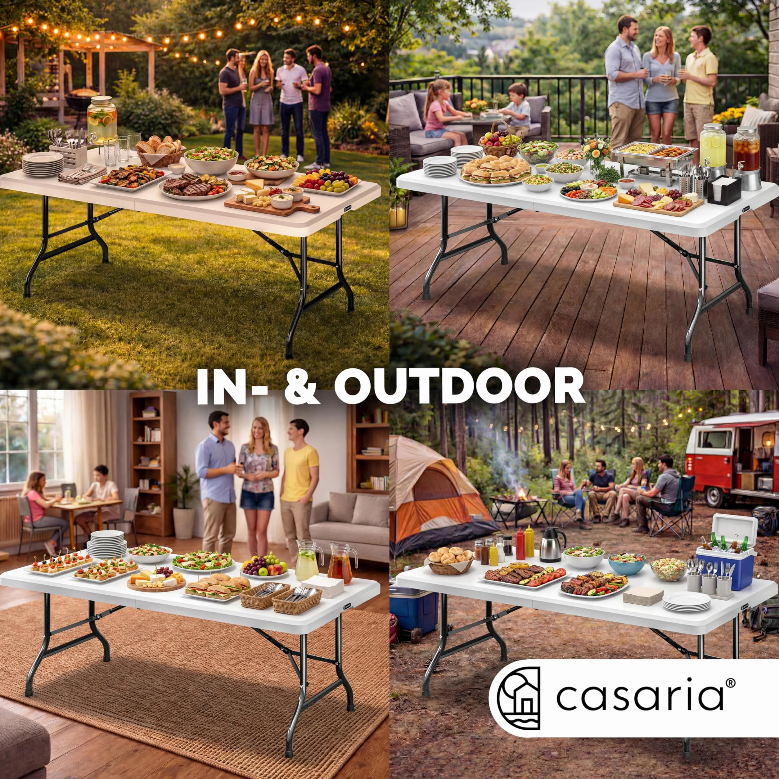 Casaria Table de Camping Pliable 220 x 70 cm 10 Personnes Plastique Blanc
