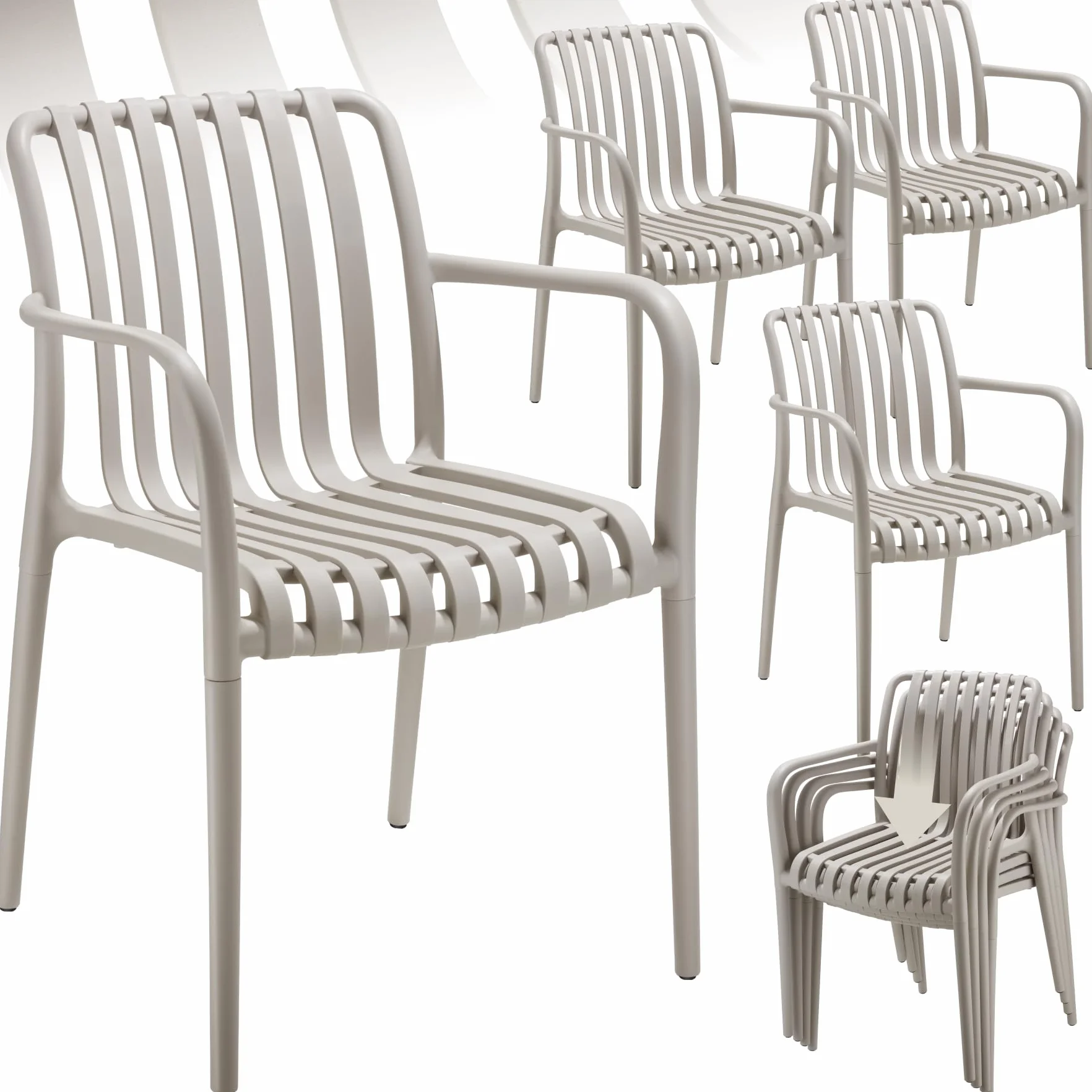 Tectake Lot de 4 Chaise de Jardin Fauteuil Salon extérieur empilable avec Accoudoirs résistant aux intempéries