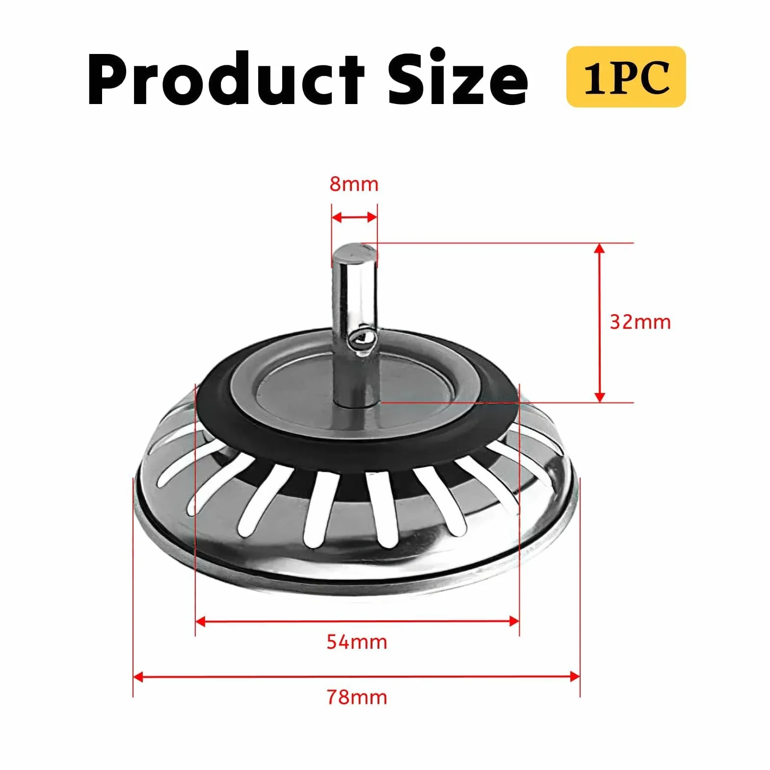 Bouchon d'évier en Acier Inoxydable 78mm - Remplacement pour Éviers de Cuisine
