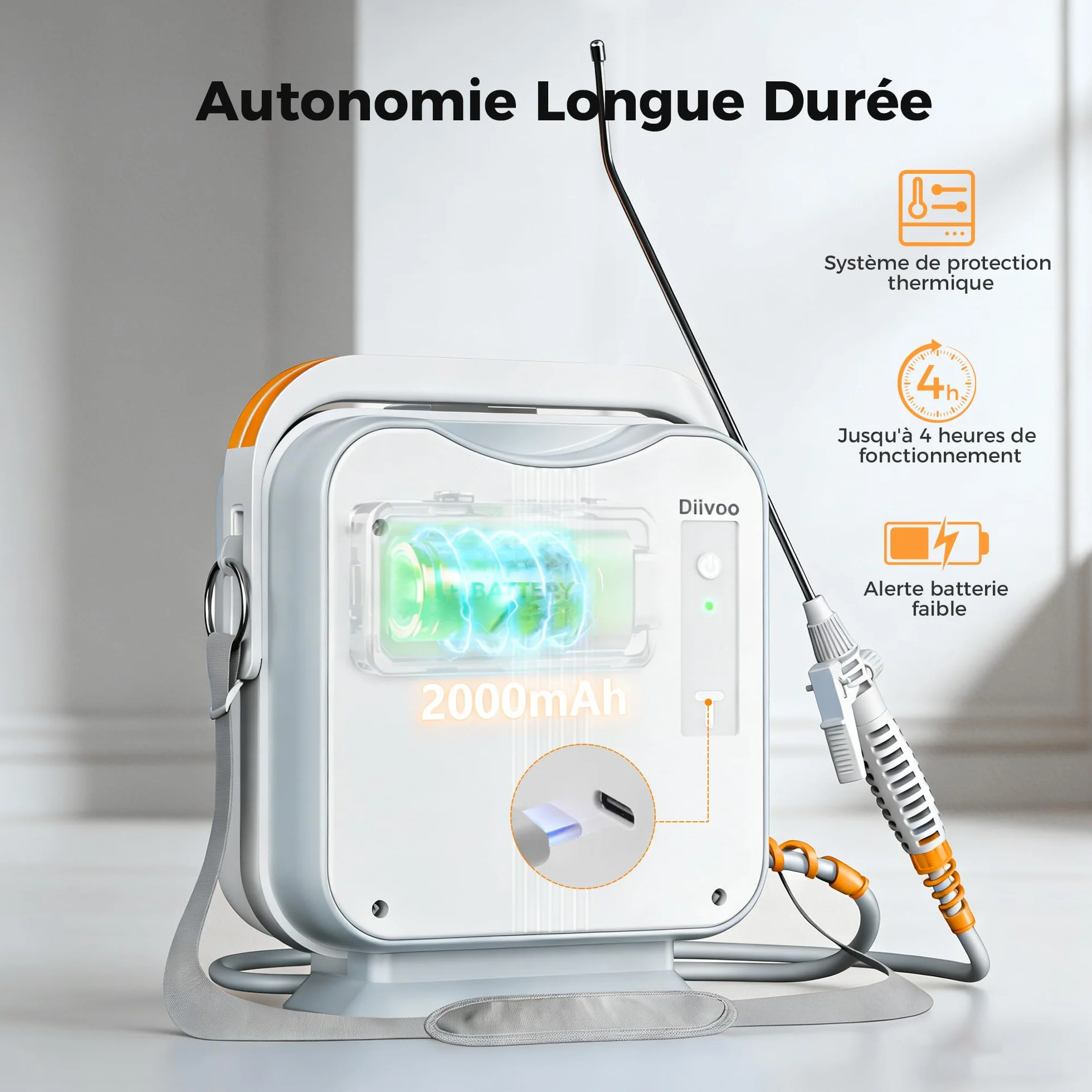 Diivoo Pulvérisateur Électrique 5L, Buse Réglable (Brouillard/Jet), Réservoir Graduel, Sangle Réglable,Batterie Rechargeable 2000mAh, Pulvérisateur à Pression Portable pour Plantes et Jardin Extérieur