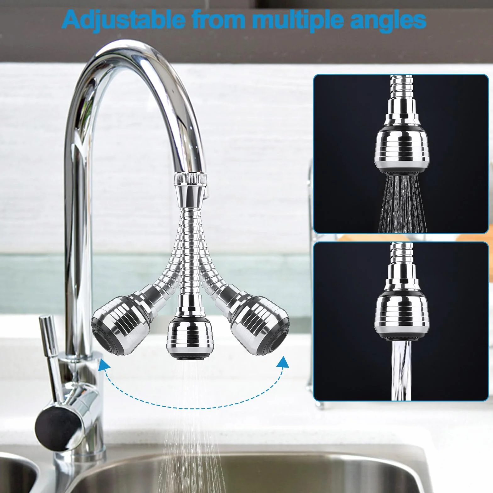 Robinet Cuisine Pivotant 360° Douchette 2 Pièces, Robinetterie de Cuisine Aérateur Rallonge