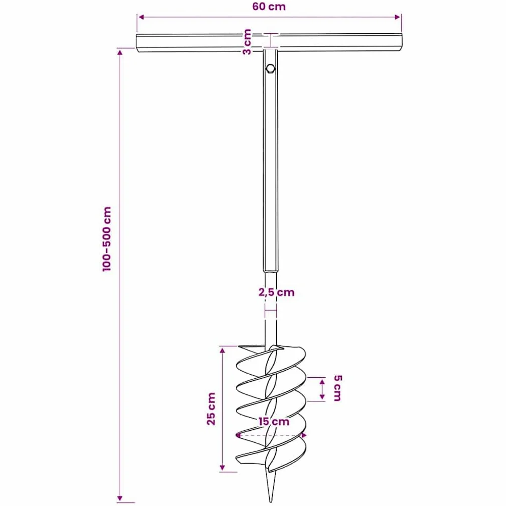 vidaXL Bêche et Tarière Manuelle 150 mm avec Rallonge 5 m Acier Sol Jardin