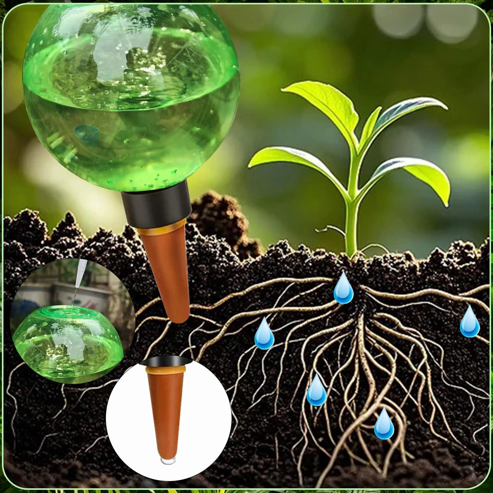 Lot de 2 boules d'arrosage automatique pour plantes - 500 ml - Distributeur d'eau pour plantes - Arrosage automatique des plantes - Distributeur d'arrosage pour vacances et bureau (vert)