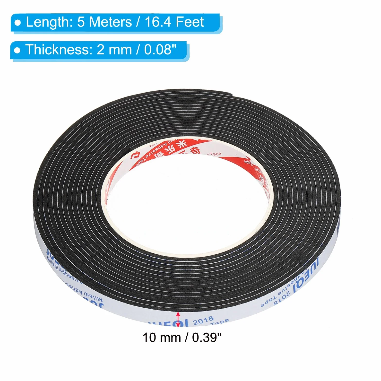 PATIKIL Ruban en Mousse d'Étanchéité 5m 10mm x 2mm Unilatéral Noir pour Portes Fenêtres Tuyaux