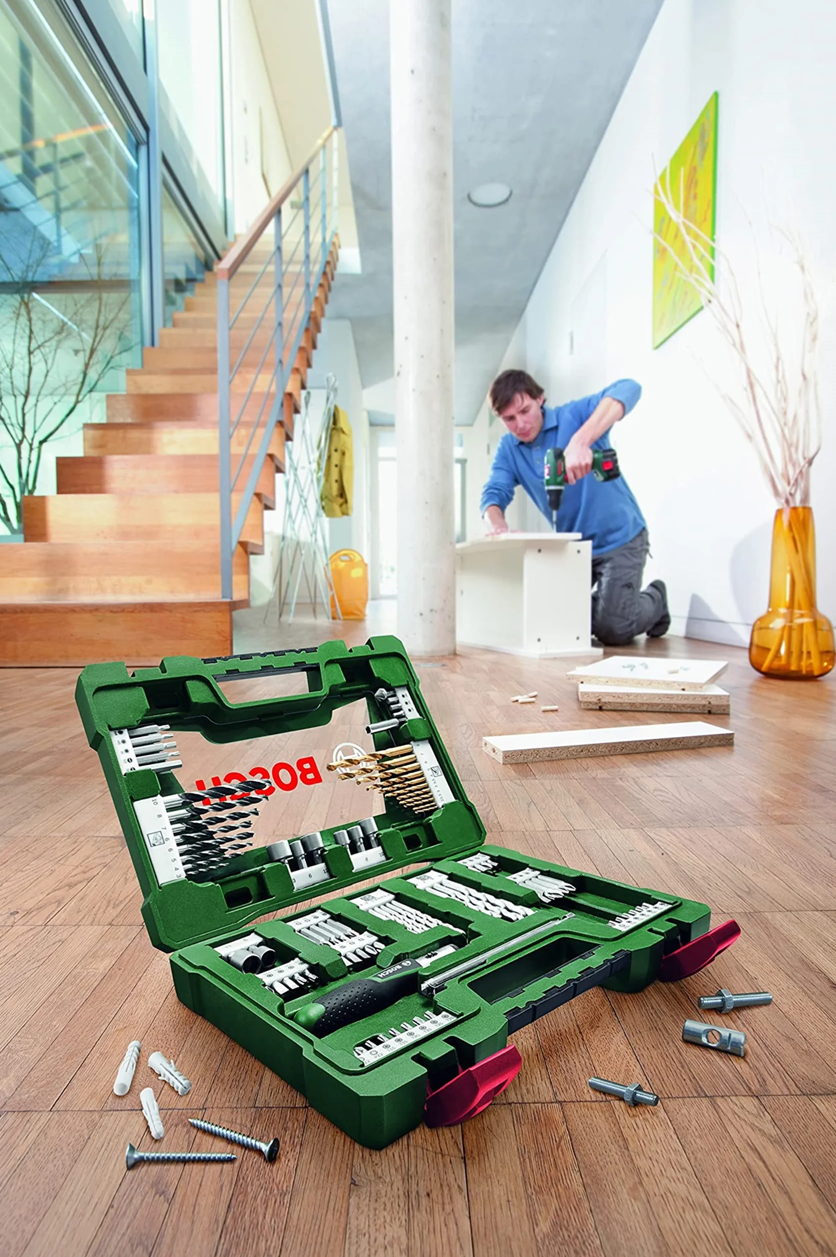 Bosco Accessoires 91 pièces Jeu de forets et d'embouts titane V-Line pour bois pierre métal
