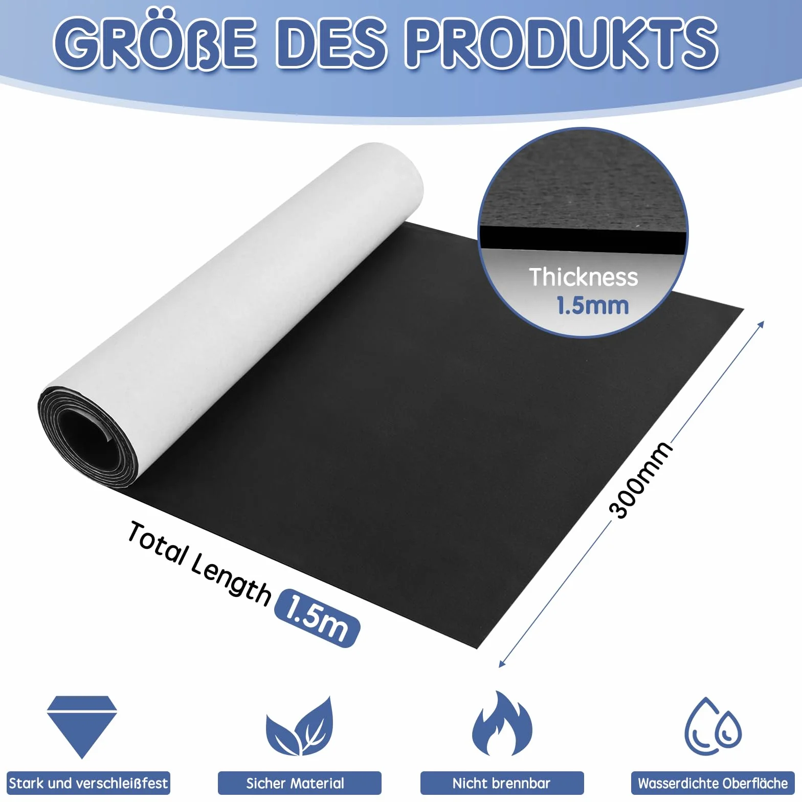 Rouleau de mousse autocollante anti vibration isolation phonique 300mm×1,5mm×1,5m Noir