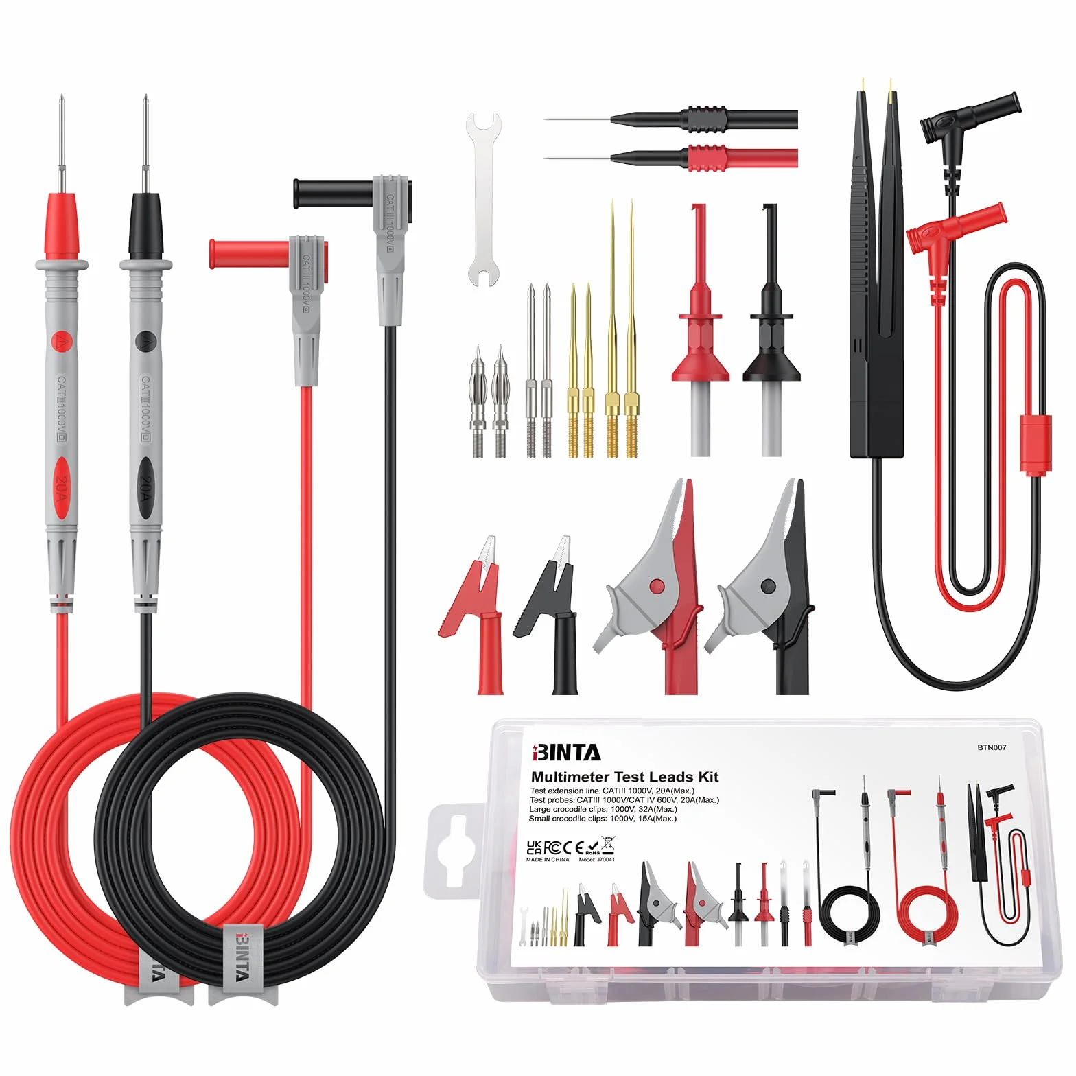 BINTA Câbles de Test Multimètre 25 PCS, Kit Fils Silicone CAT III 1000V 20A, Coffret