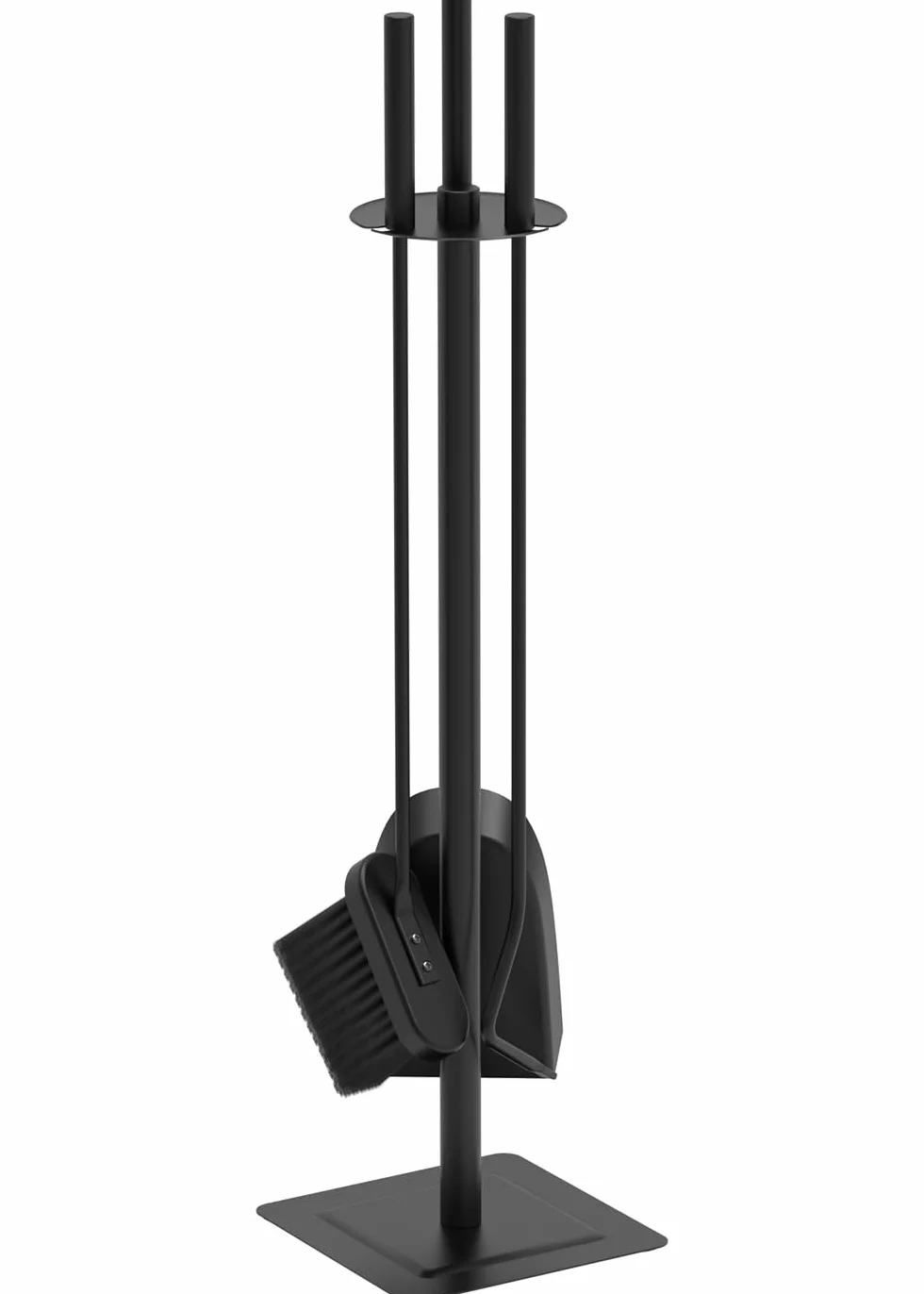 Ensembles d’Outils de Cheminée 4 Pièces en Métal Serviteur de Cheminée Balai Pelle Tisonnier Support Poêle à Bois Noir