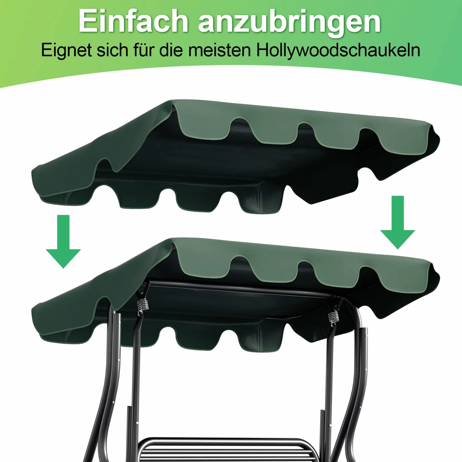 Herrselsam Housse de toit de rechange universelle pour balancelle 3 places 210 x 145 cm Vert Protection UV