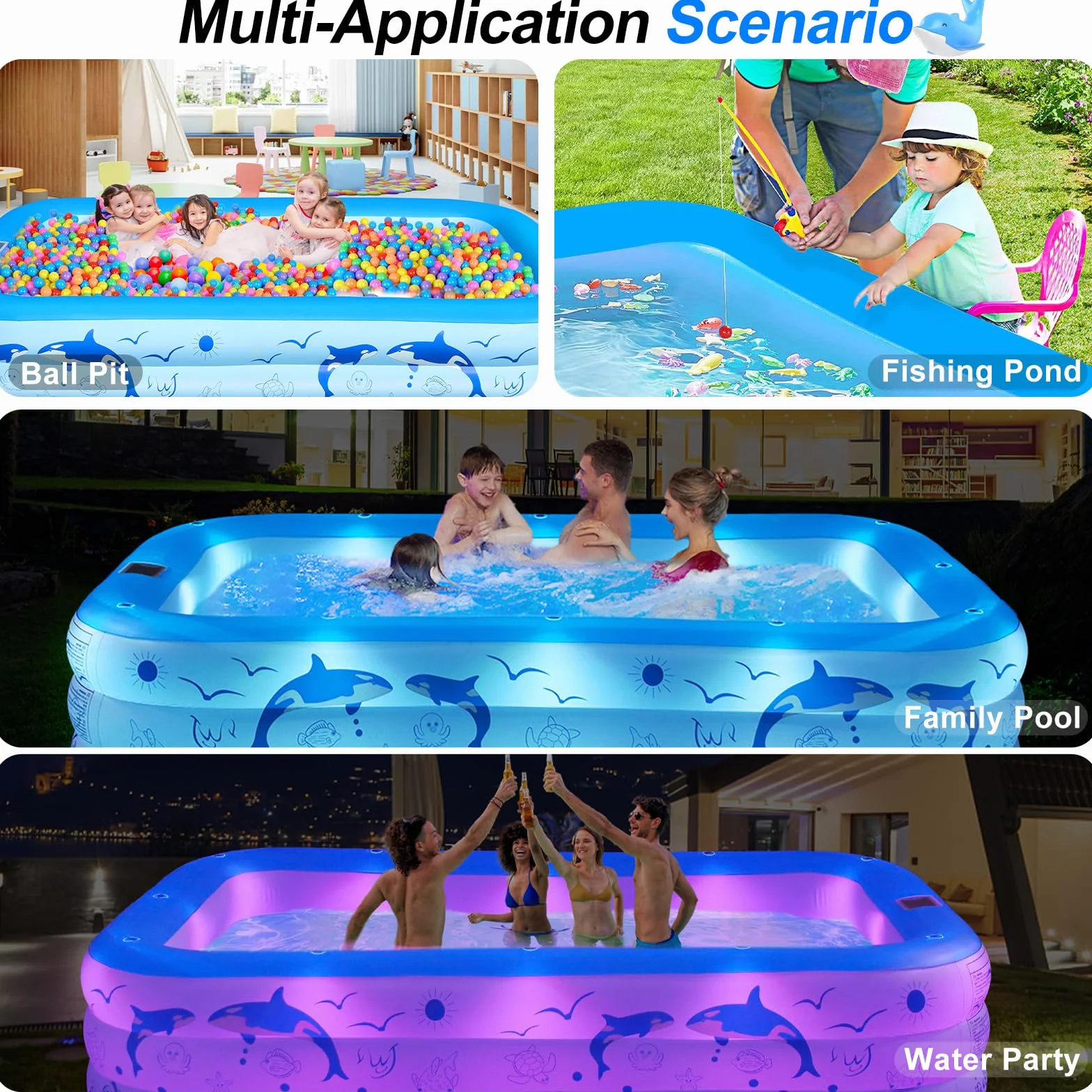 Piscine Gonflable Adulte avec Lumières 12 Modes, 240x150x55cm LanOcean