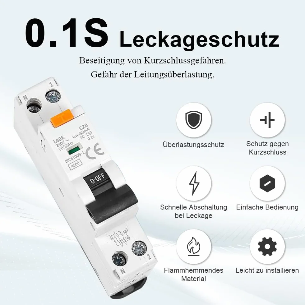 Disjoncteur Fi RCBO Différentiel 30mA Type A 1P+N 16A 6000A 240V