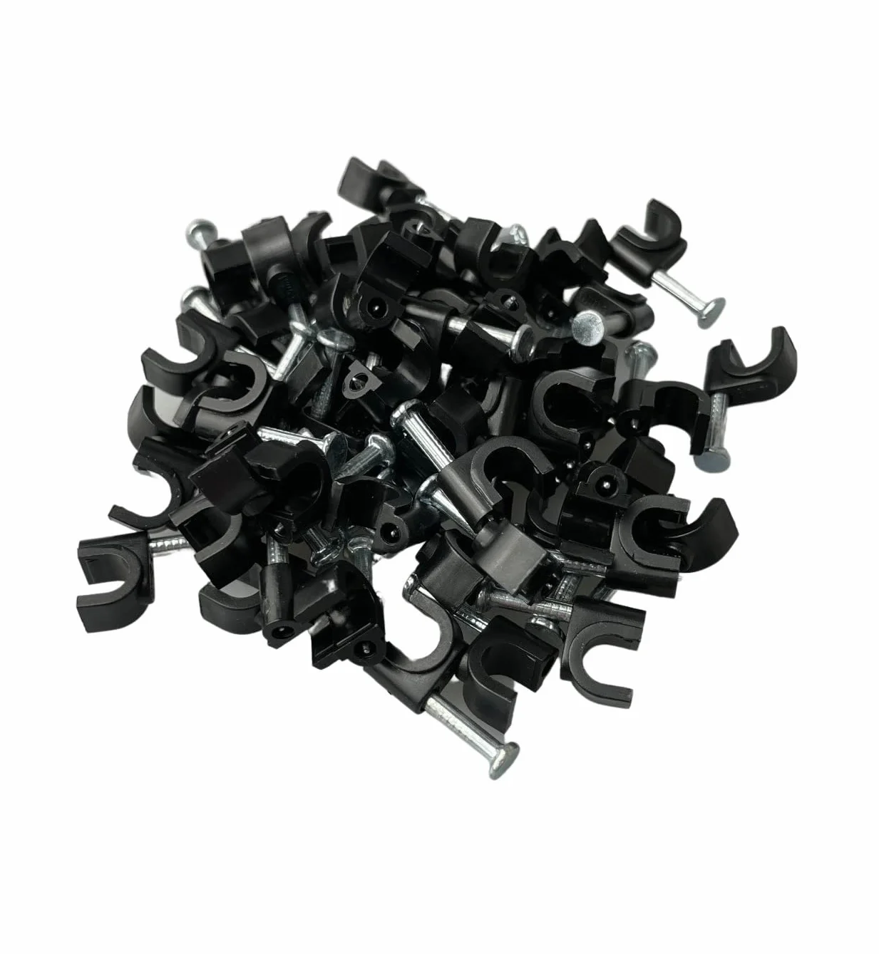 Serre-câbles ronds noirs type K 6 mm, lot de 100 avec fixation pour clous