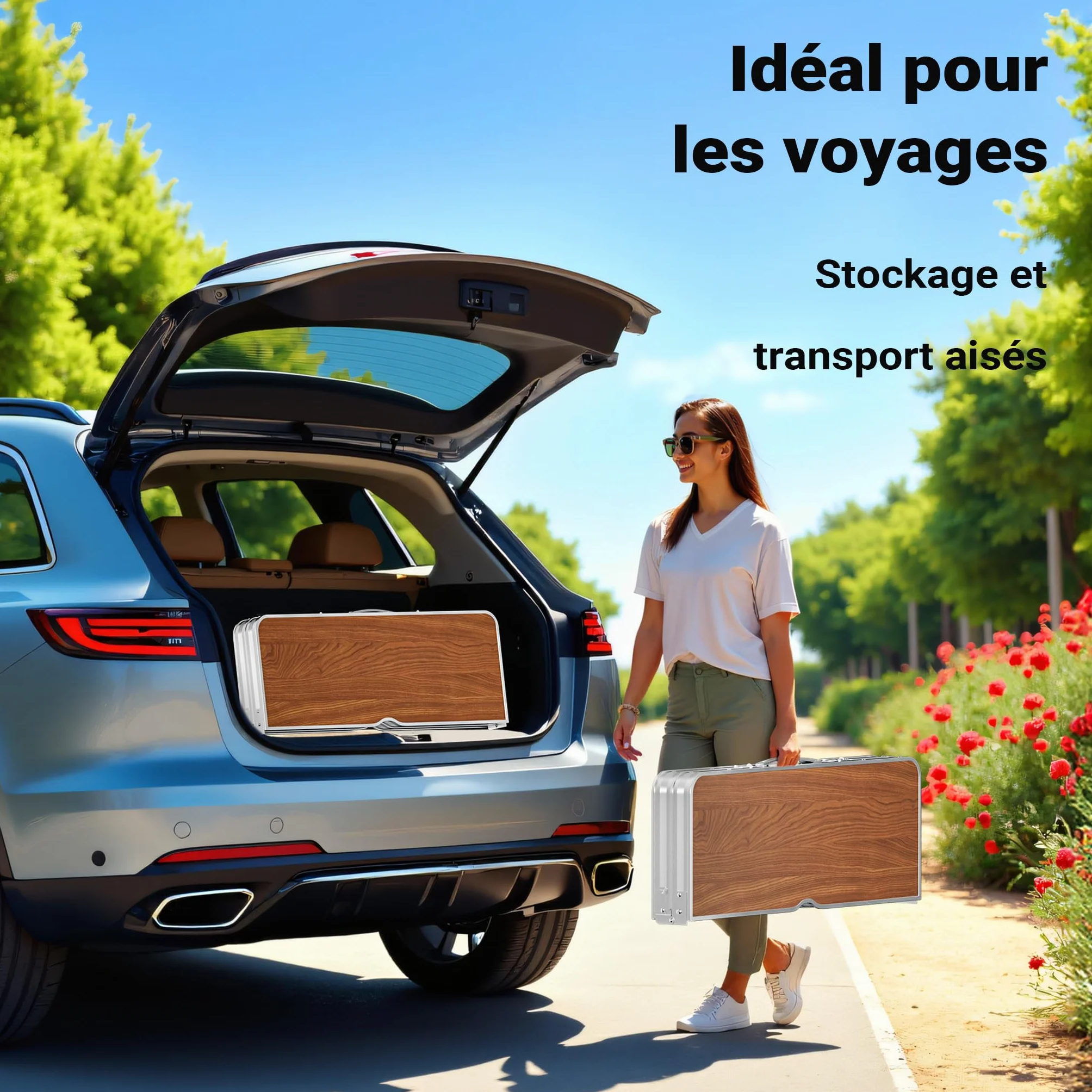 WilTec Table Pliante Valise 900 x 660 x 700 mm Aluminium MDF Camping Pique-Nique BBQ