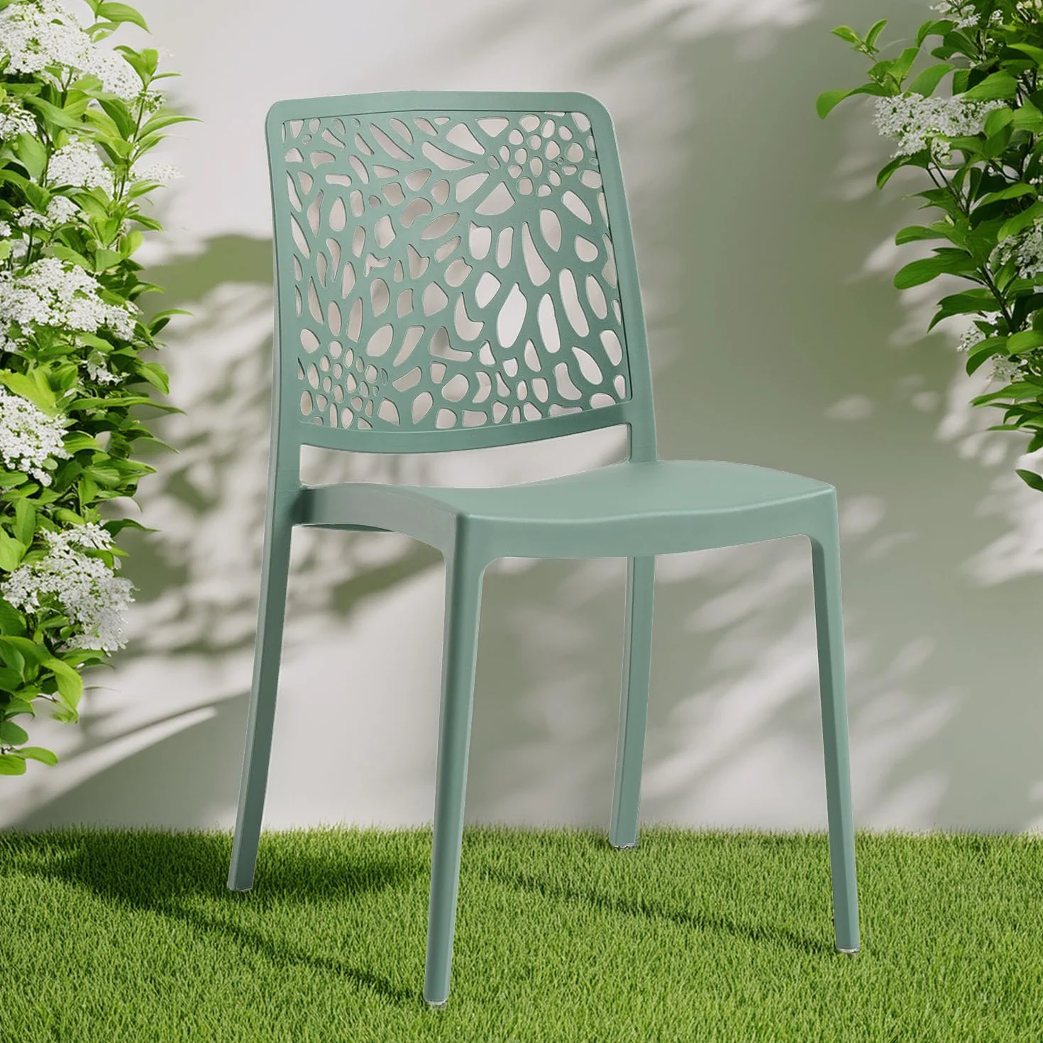 SIEDITI FUORI E DENTRO Chaises de Jardin en polypropylène avec Fibre de Verre, chaises empilables pour extérieur ou intérieur, Design Moderne et Naturel - Sole (6 chaises, Vert Sauge)