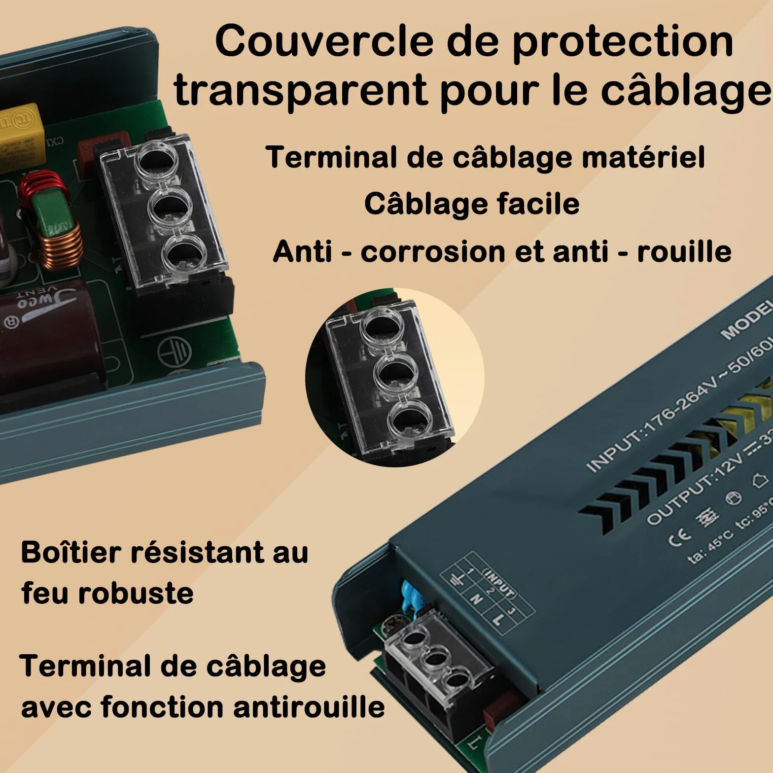 Transformateur LED Driver 60W 110V-220V AC à 12V DC 5A Alimentation Basse Tension Ultra Mince