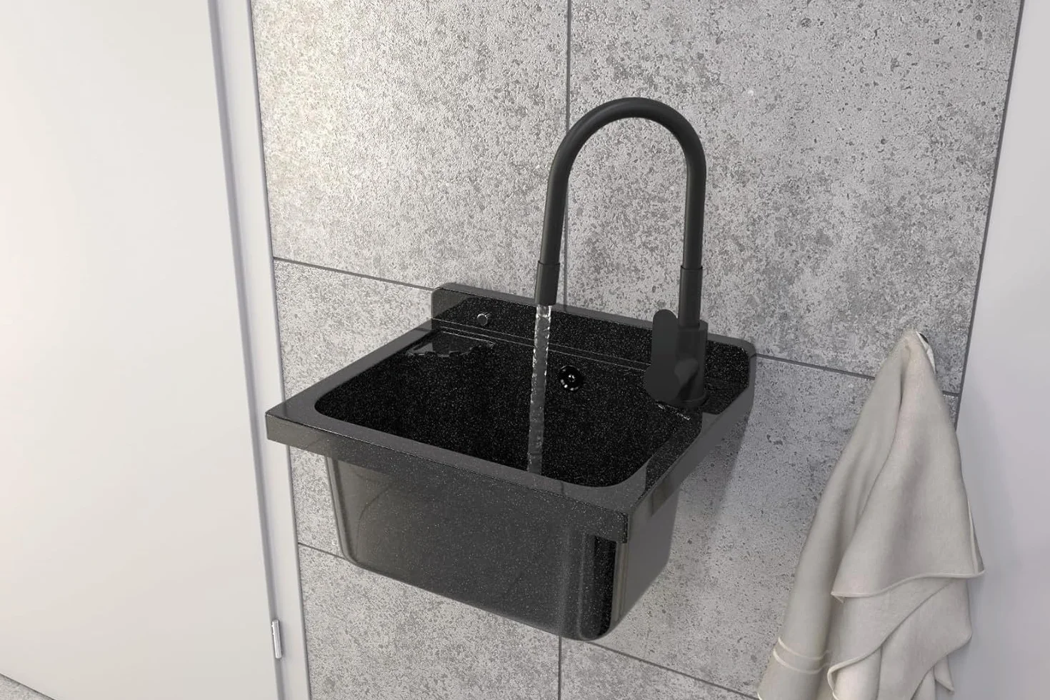 Évier extérieur Buanderie Lavabo extérieur siphon polypropylène noir GRANITAN
