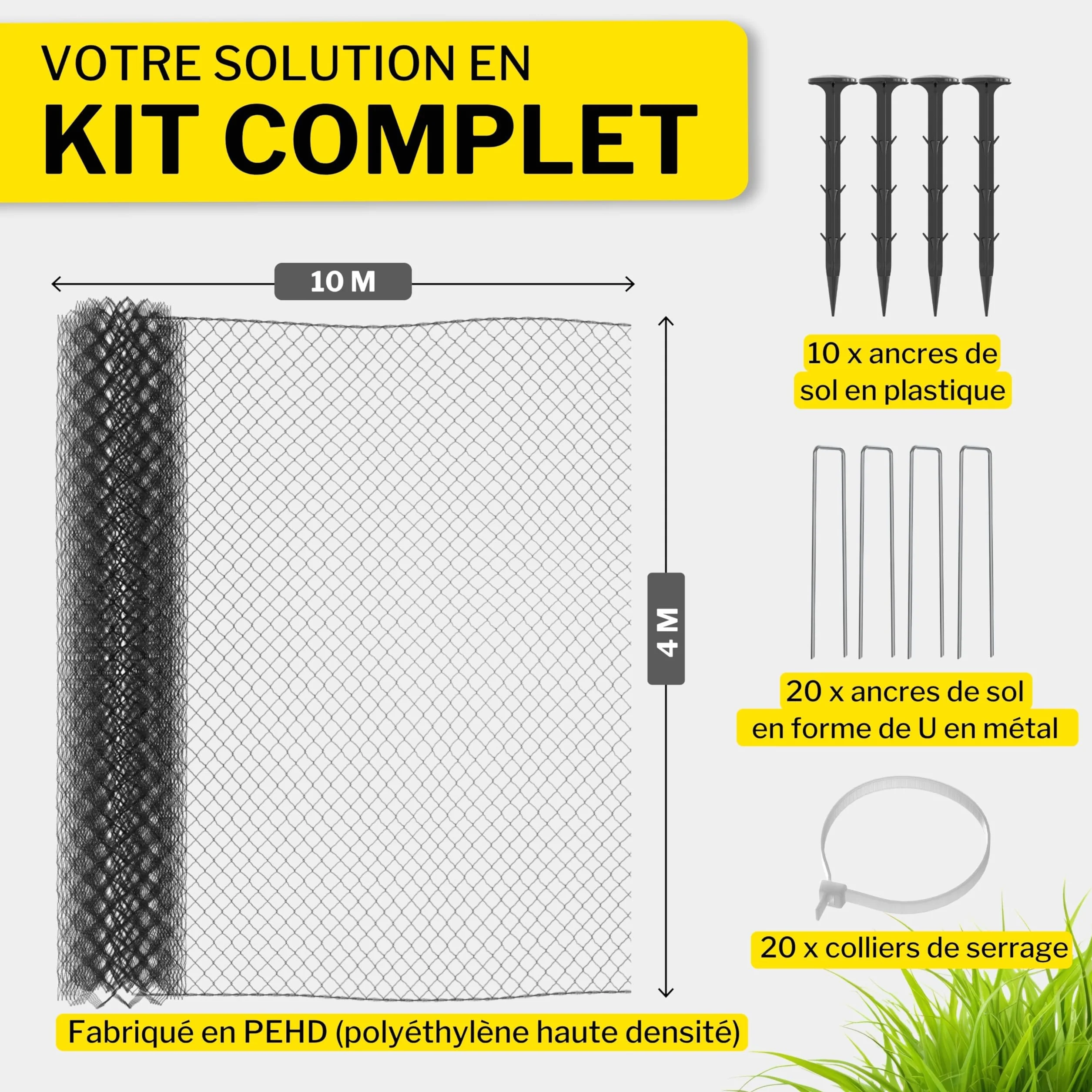 Filet de Protection pour étang à Mailles Fines 4 x 10 m Noir 18 x 18 mm Indéchirable résistant aux intempéries Protection Oiseaux Oiseaux de Proie