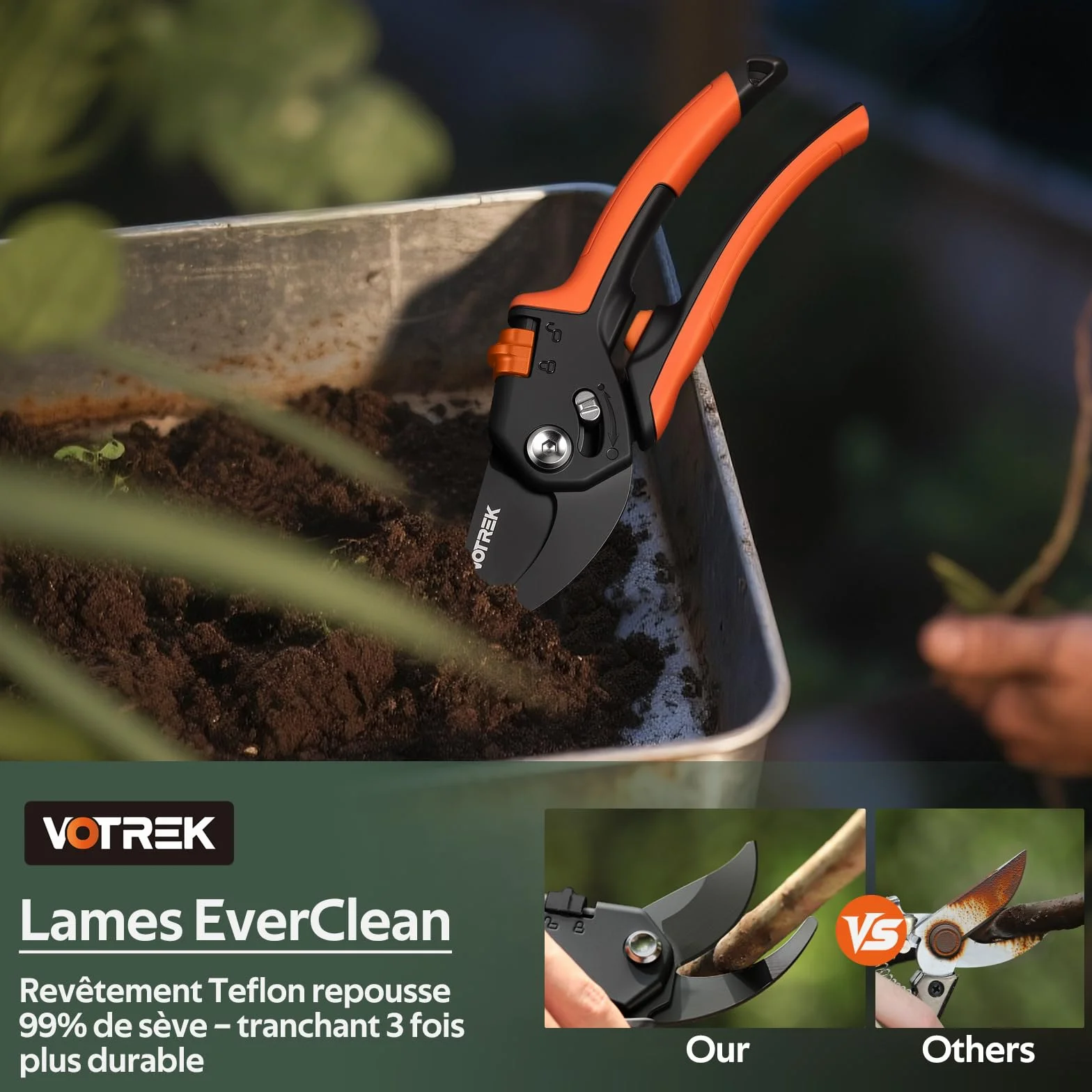 Sécateur de Jardin Bypass Pro 21,5 cm – Pour Mains Fragiles avec Réglage Progressif, Lame SK5 & Ressort Intégré – Secateur et Ciseaux Jardinage pour Rosiers et Fruitiers –Un Cadeau Jardin Idéal
