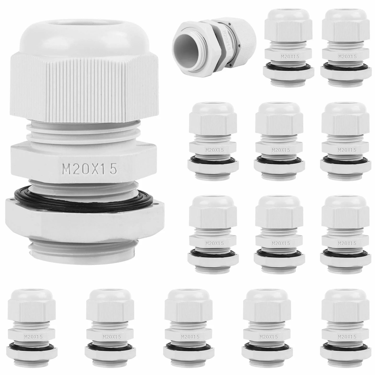 Lot de 15 presse-étoupes M20 IP68 étanche gris réglables pour extérieur