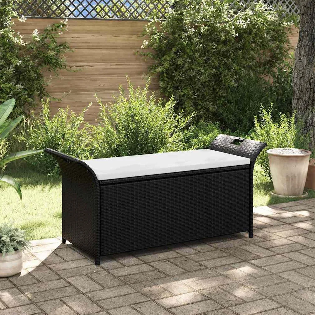 Banc de jardin 138 cm Résine tressée Marron avec coussin