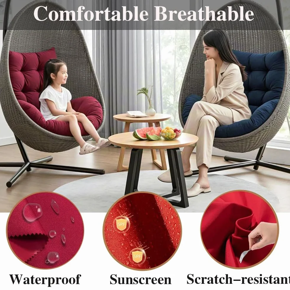 Coussin de Siège pour Fauteuil Suspendu Extérieur, Housse de Rechange Lavable pour Balancelle Rotin Synthétique, Beige