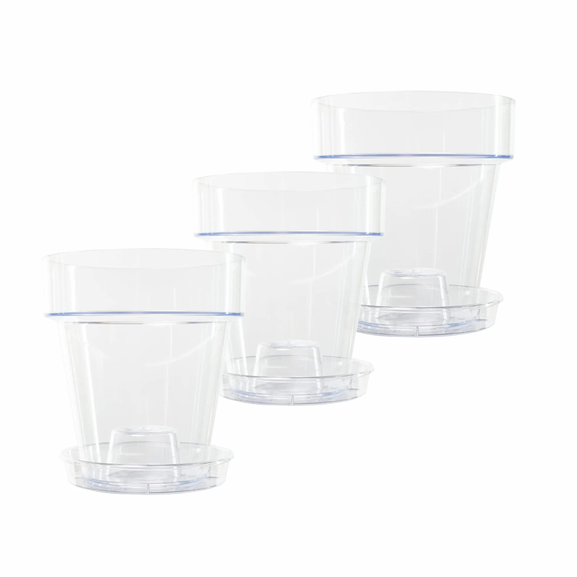 Pot pour orchidées Transparent Plastique Ø 16 cm avec Trous de vidange et soucoupes Lot de 3