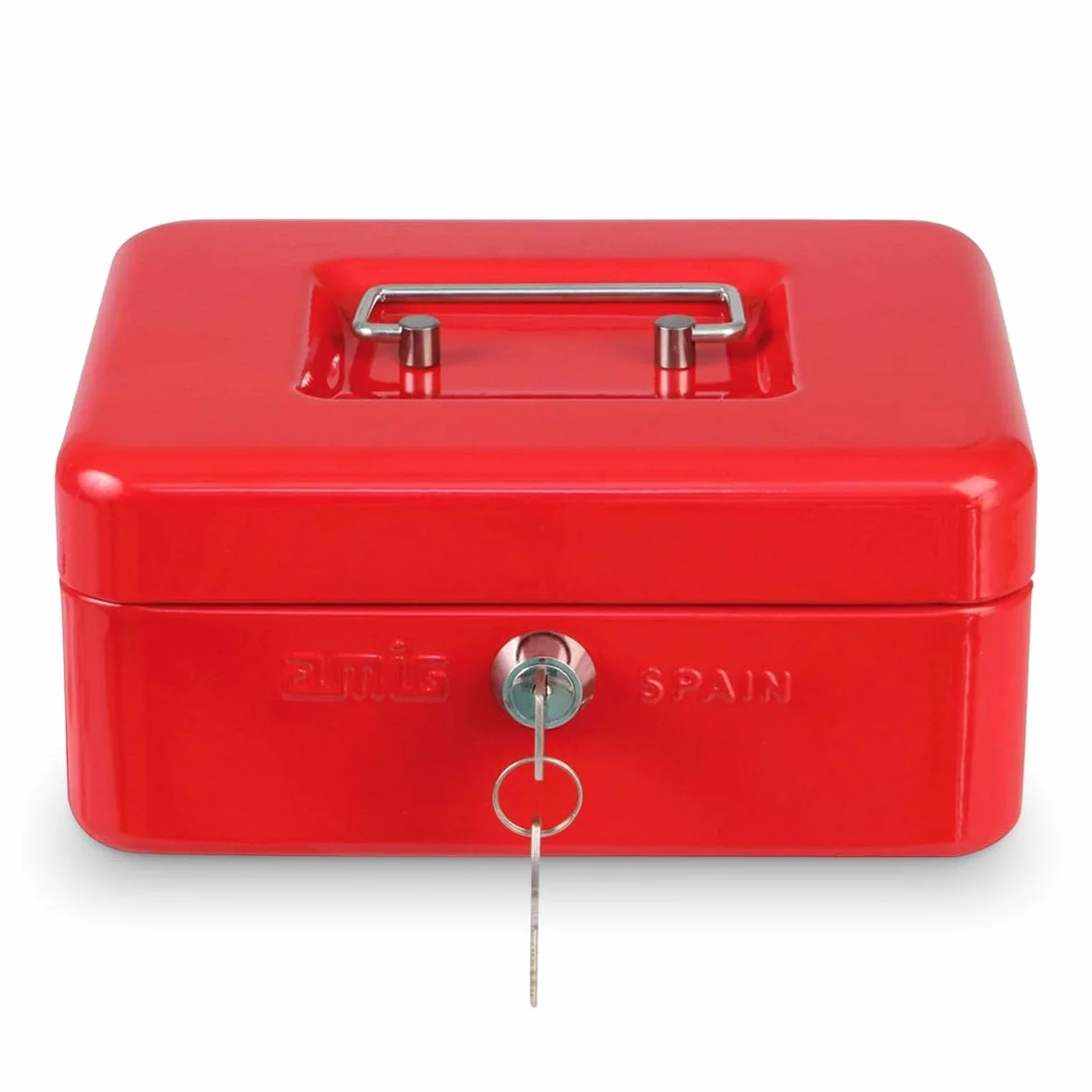 Amig Coffre-fort Acier Rouge 150 x 110 x 70 mm avec Plateau à monnaie et 2 clés