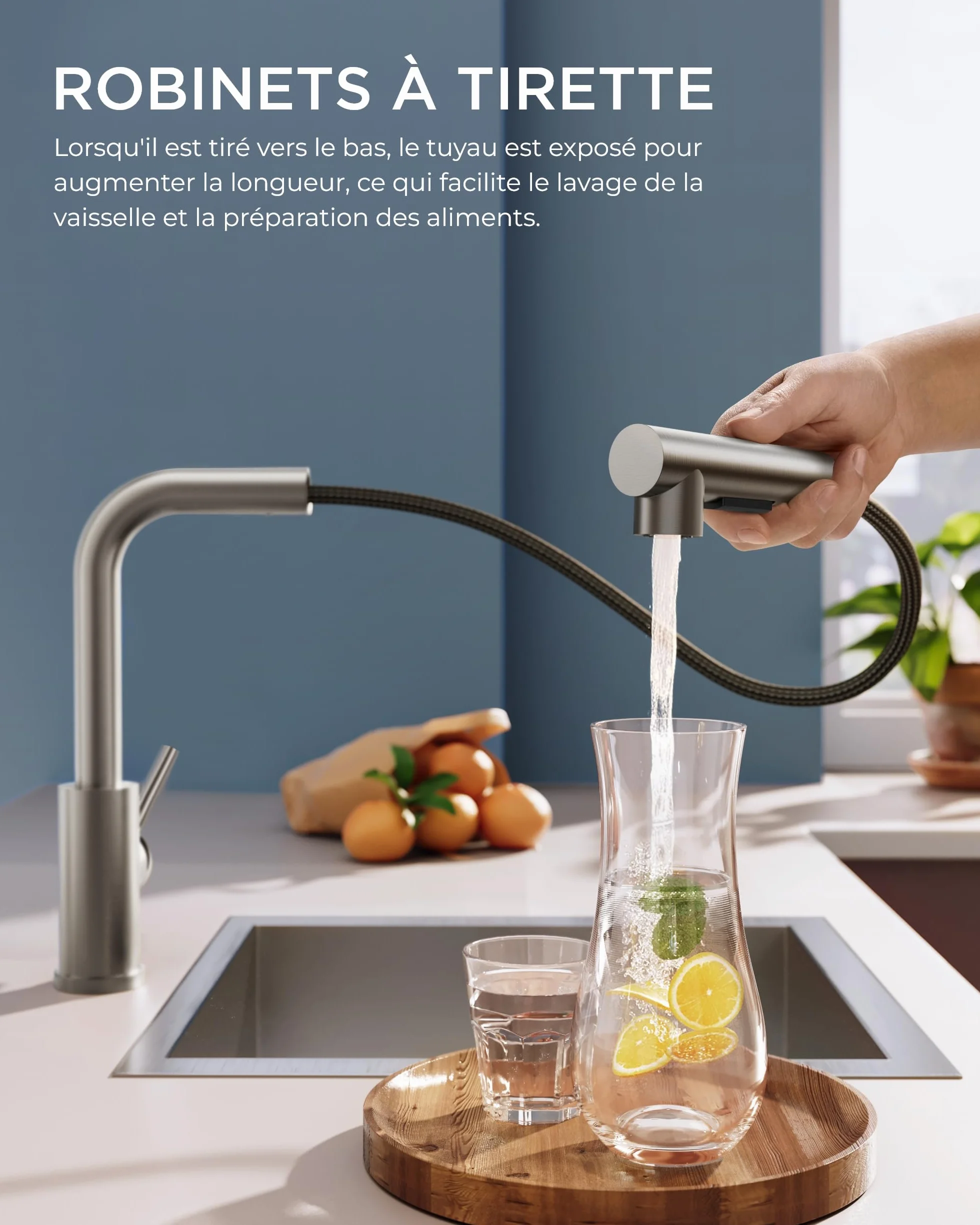 FORIOUS Robinet Cuisine Mitigeur avec Douchette Extractible 2 Modes Pivotant 360° Acier Inoxydable