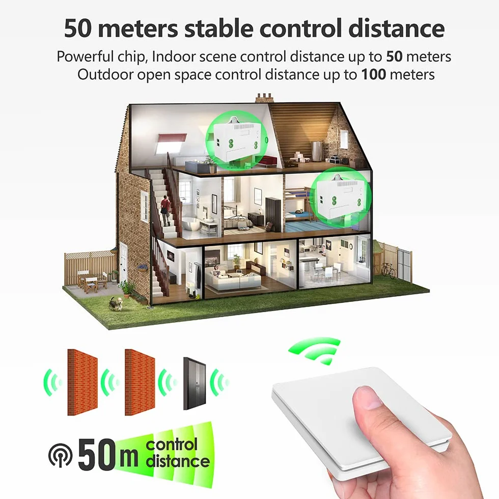 DieseRC interrupteur sans fil sans pile, radiocommande mural et récepteur relais 10A avec fusible