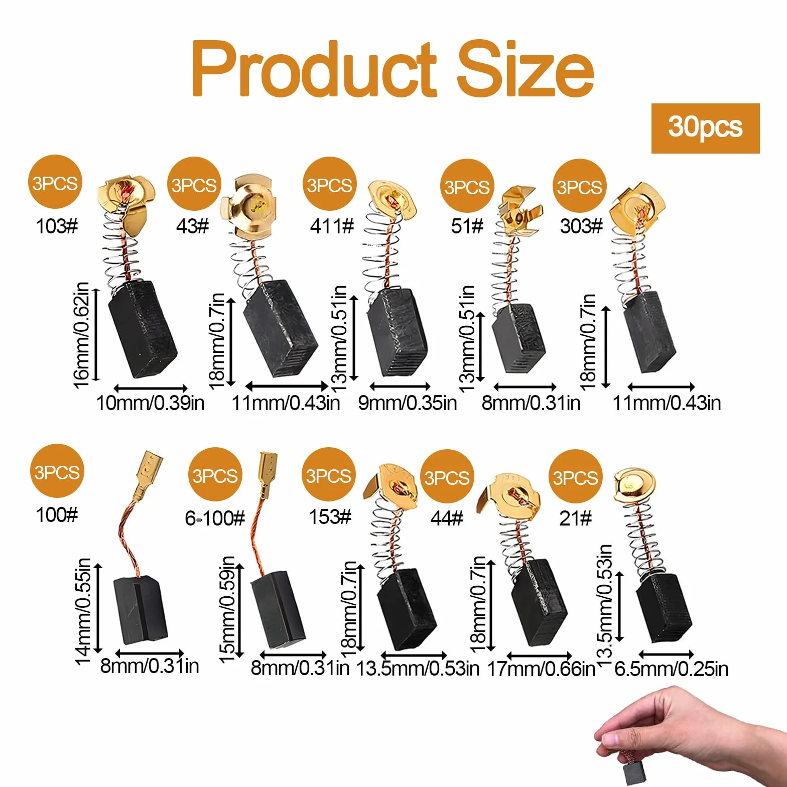 Lot de 30 Balais de Charbon Universels pour Perceuses, Scies, Meuleuses - Tailles Multiples