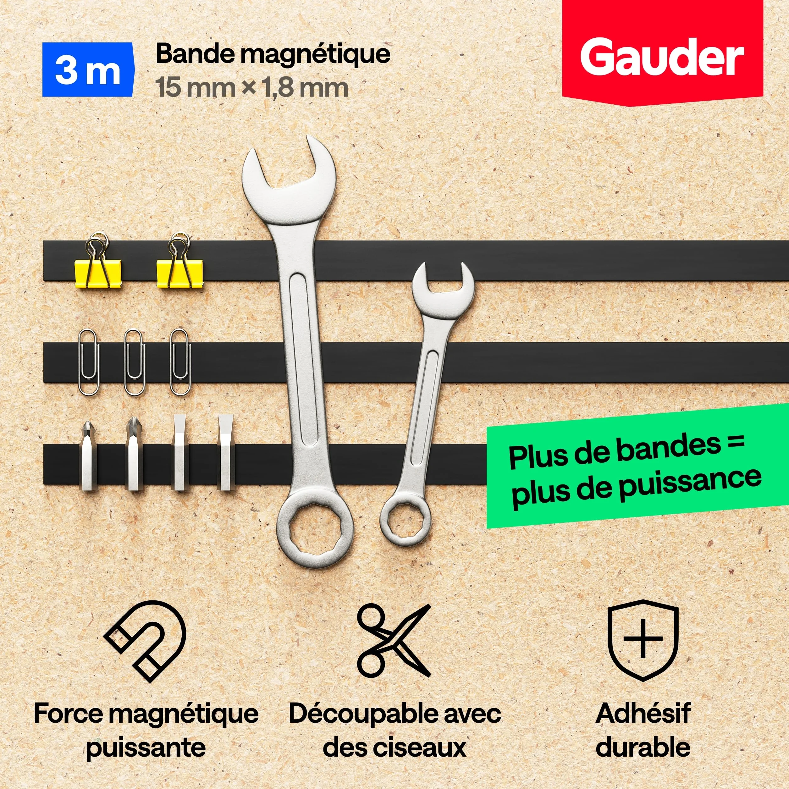 GAUDER Bande Magnétique Adhésif Puissant 3 m x 15 mm Ruban Aimanté Autocollant