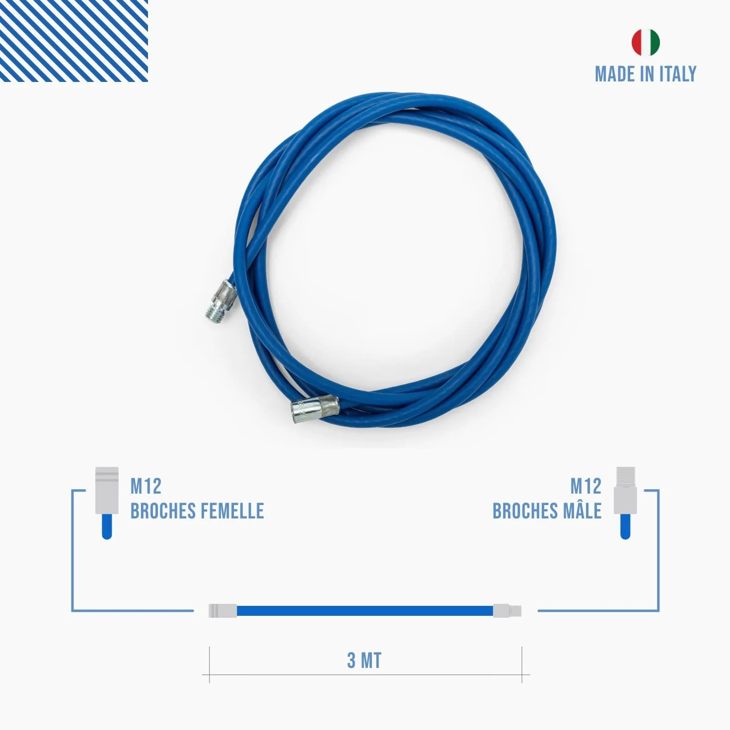 Rallonge pour ramonage de poêle à pellets 3 m Acier revêtu bleu flexible Accessoire conduit de fumée