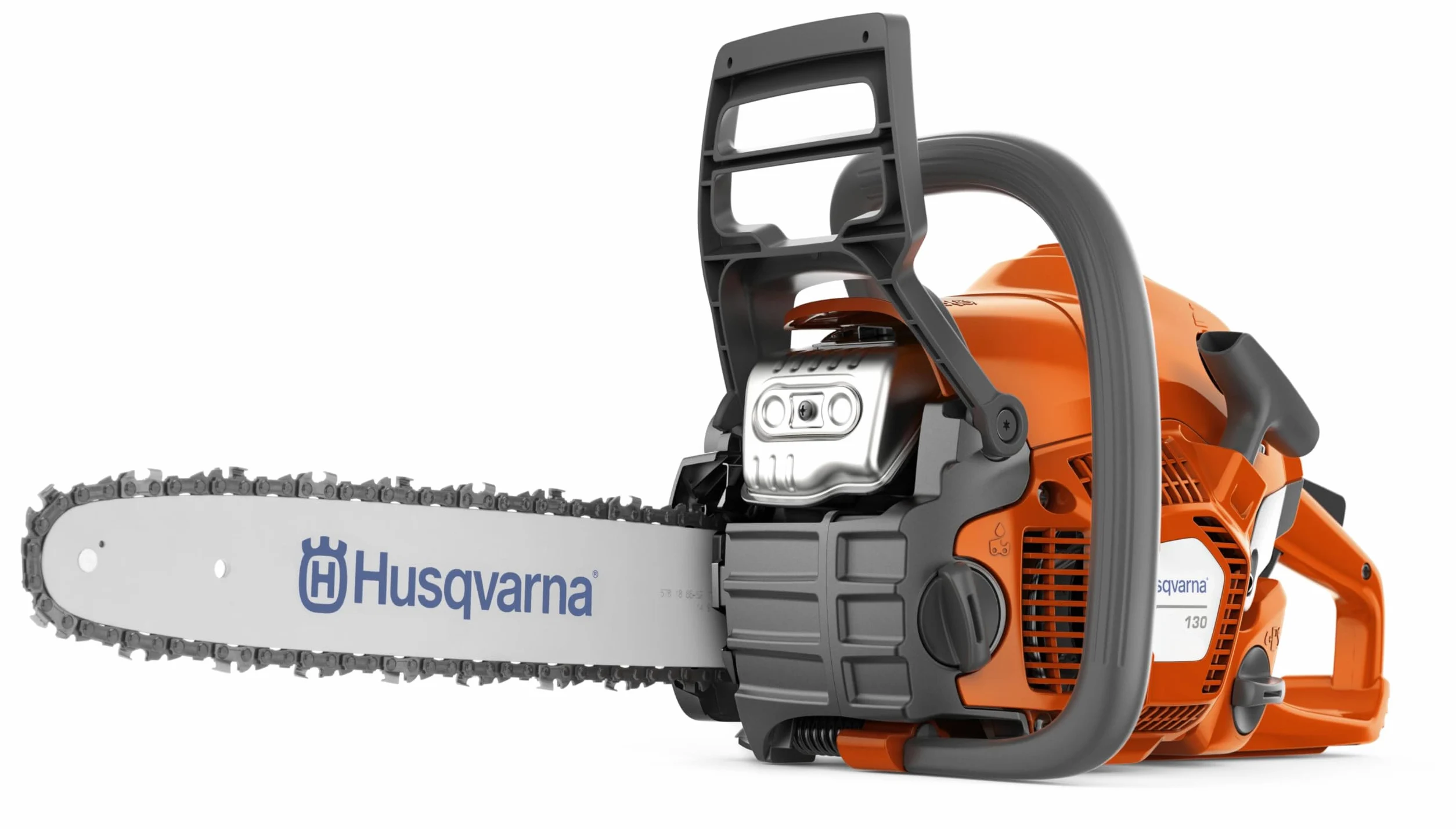 Husqvarna 130 : Tronçonneuse thermique 38 cm³ X-Torq®, guide-chaîne 35 cm, LowVib®. Idéale pour l’entretien du jardin et la coupe de bois de chauffage.