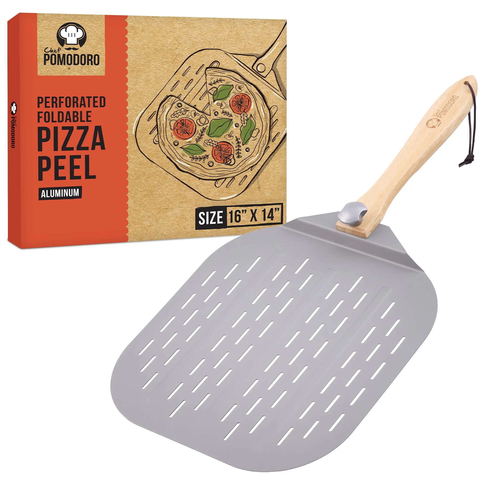 Pelle à Pizza Chef Pomodoro avec Poignée en Bois Pliable 35 cm Aluminium