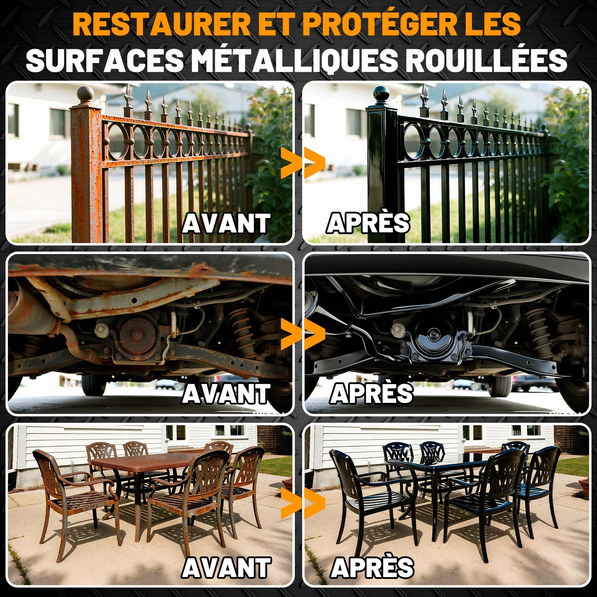 Wadities Convertisseur de rouille et apprêt métallique 2 en 1, 1kg peinture antirouille noire mate pour métal