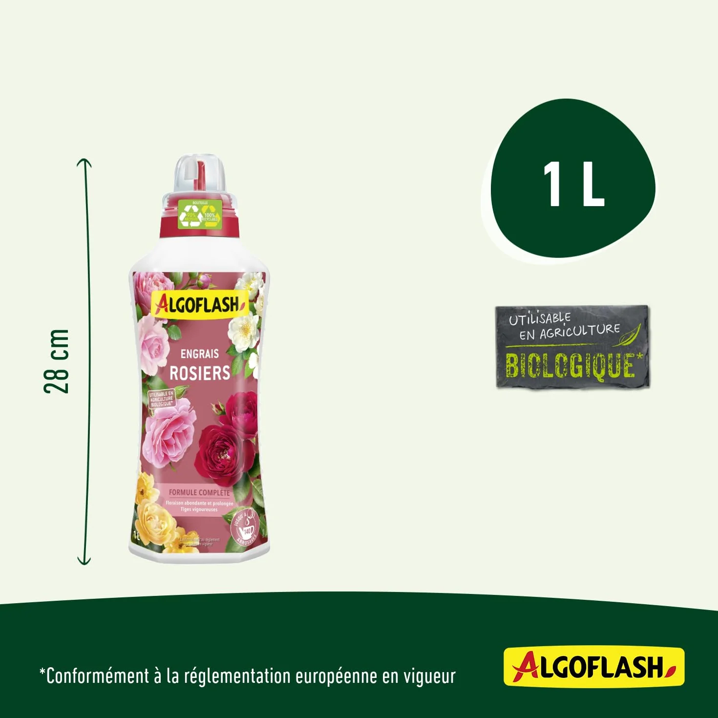 Algoflash Engrais Liquide Rosiers, Utilisable en Agriculture Biologique - 1 L, Marron
