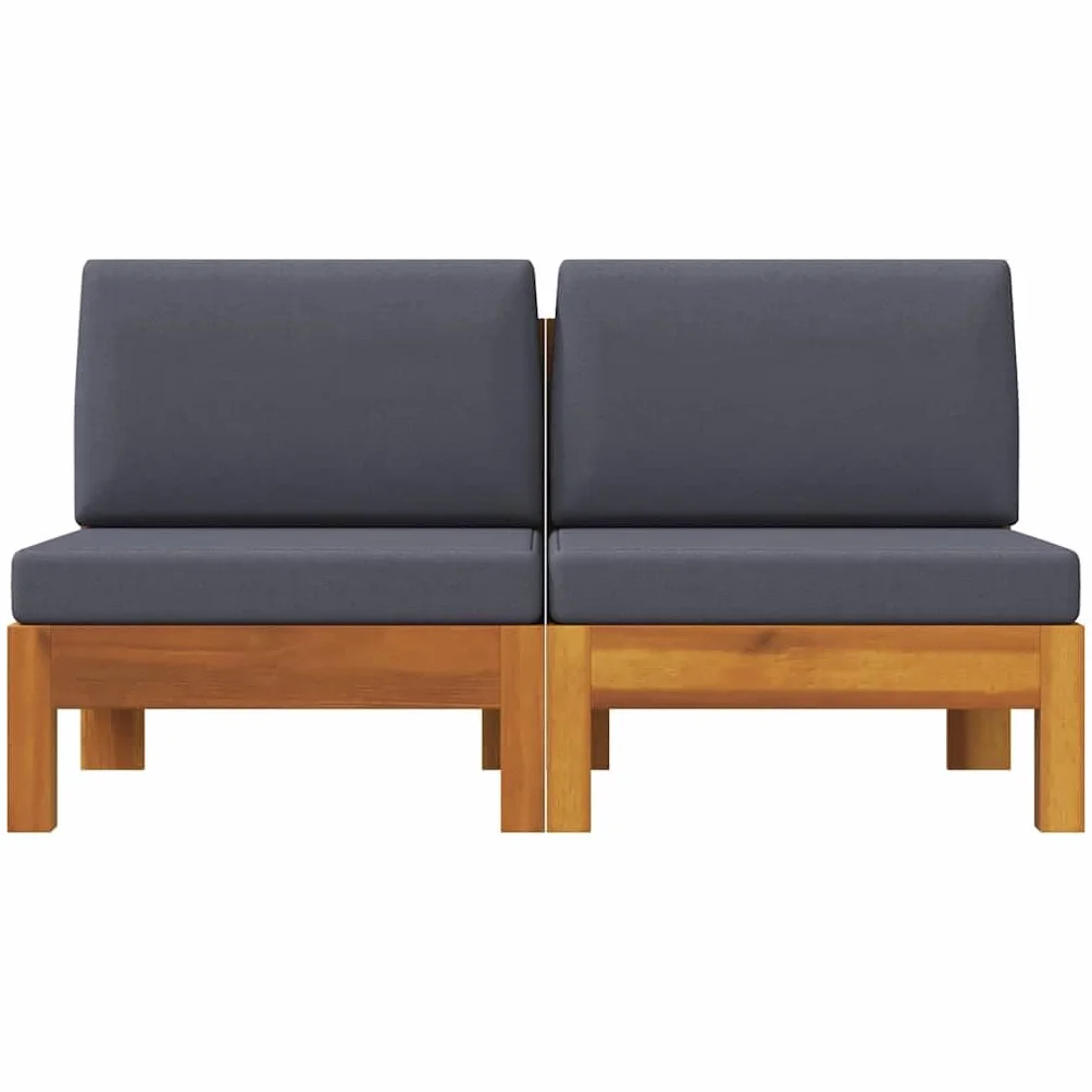 vidaXL 2X Acacia Solide Canapés Centraux avec Coussins Canapés Centraux de Patio Meuble de Terrasse Canapés de Jardin Extérieur Gris Foncé