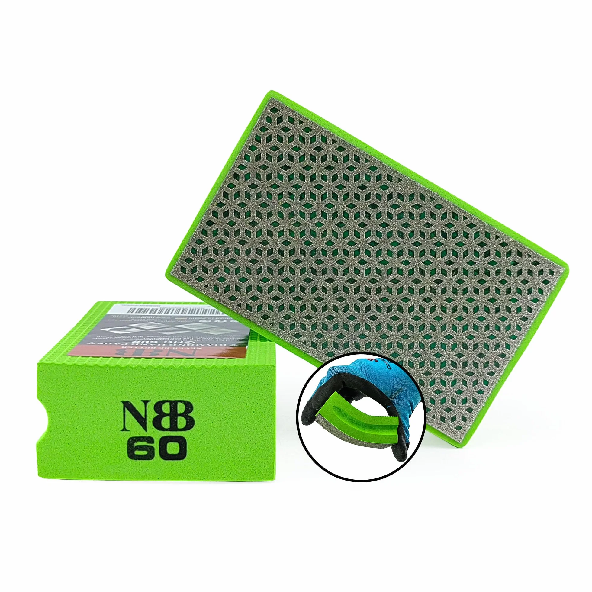 NBB Tampon à Main Diamanté Bloc de Ponçage Polissage avec Dos en Éponge Flexible 60#